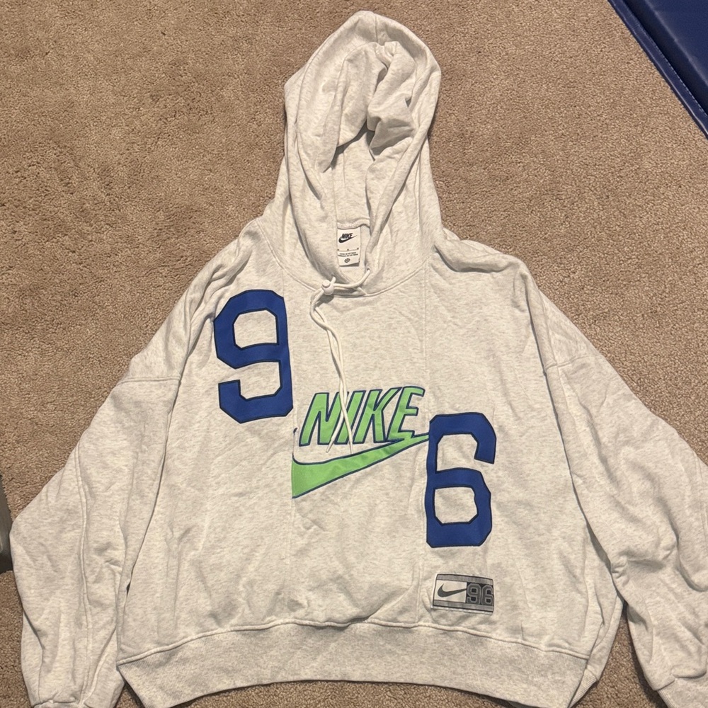 Nike Light Gray Hoodie with Blue and Green Details